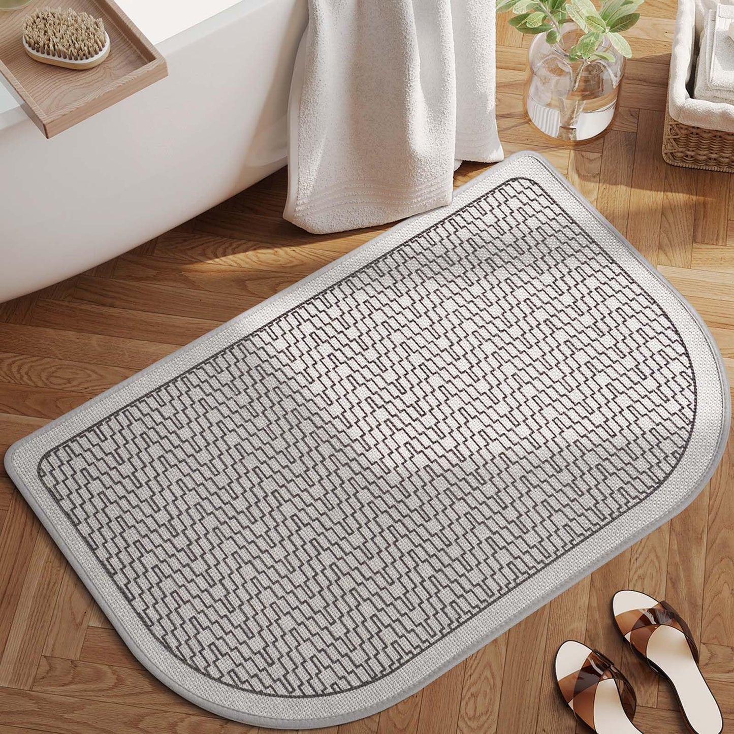 YDKGL Half Circle Bath Mat, Thin Bathroom Rugs Fit Under Door Quick Dry Non Slip Washable Bathroom Mat with Rubber Backing, Absorbent Half Round Shower Rug