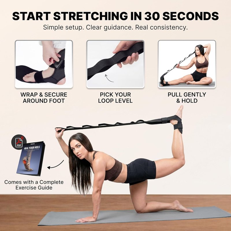 Fitness Foot & Calf Stretcher - Adjustable Padded Strap for Plantar Fasciitis & Hamstring Relief | Yoga Leg Stretch Strap