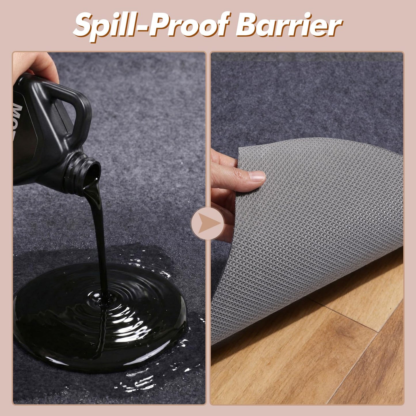TravLand Non-Slip Rug Pad 5' x 7' – Felt & Rubber Underlay in Dark Gray, Waterproof & Grippy for Hardwood, Tile, Laminate Floors, Prevents Slipping & Bunching