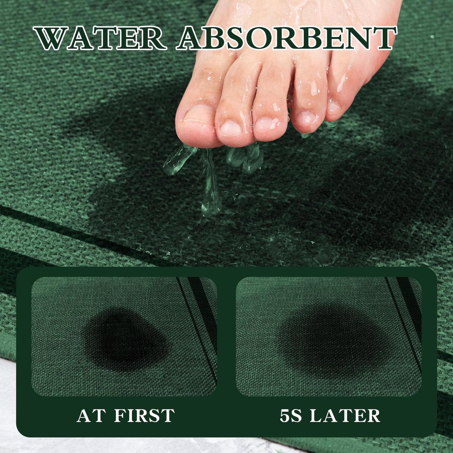 chakme Bathroom Rugs Mat 36x24, Ultra Thin Non Slip Bath Mat Large Quick Dry Absorbent Bath Mat for Bathroom Floor, (Dark Green, 36"x24")
