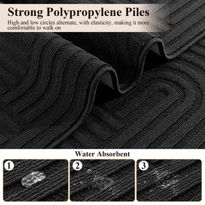 U'Artlines Kitchen Rugs and Mats Set of 3, Non Skid Washable Black Geometric Kitchen Mats for Floor, Absorbent and Stain Resistant Floor Mat for Laundry, Sink Decor 20x32+20x48+20x59