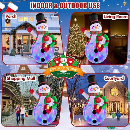 Danxilu 14FT Giant Christmas Inflatables Snowman Holding Garland Built-in Rotating LED Lights, Xmas Blow Up Inflatable Snowman Outdoor Decoration for Yard Lawn Garden Patio Holiday Party