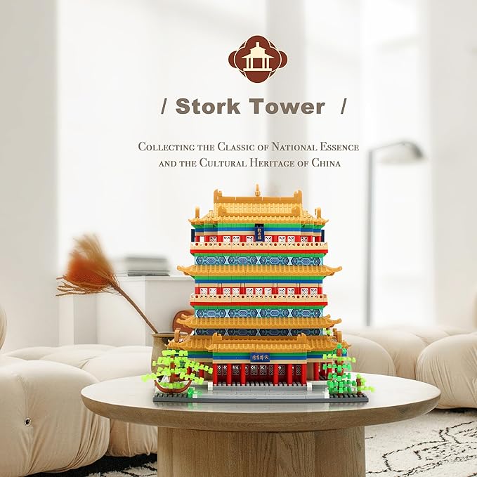 Chinese Architecture Micro Building Blocks Set Stork Tower Collectible 2196PCS Creative Building Sets for Adults Age 14+