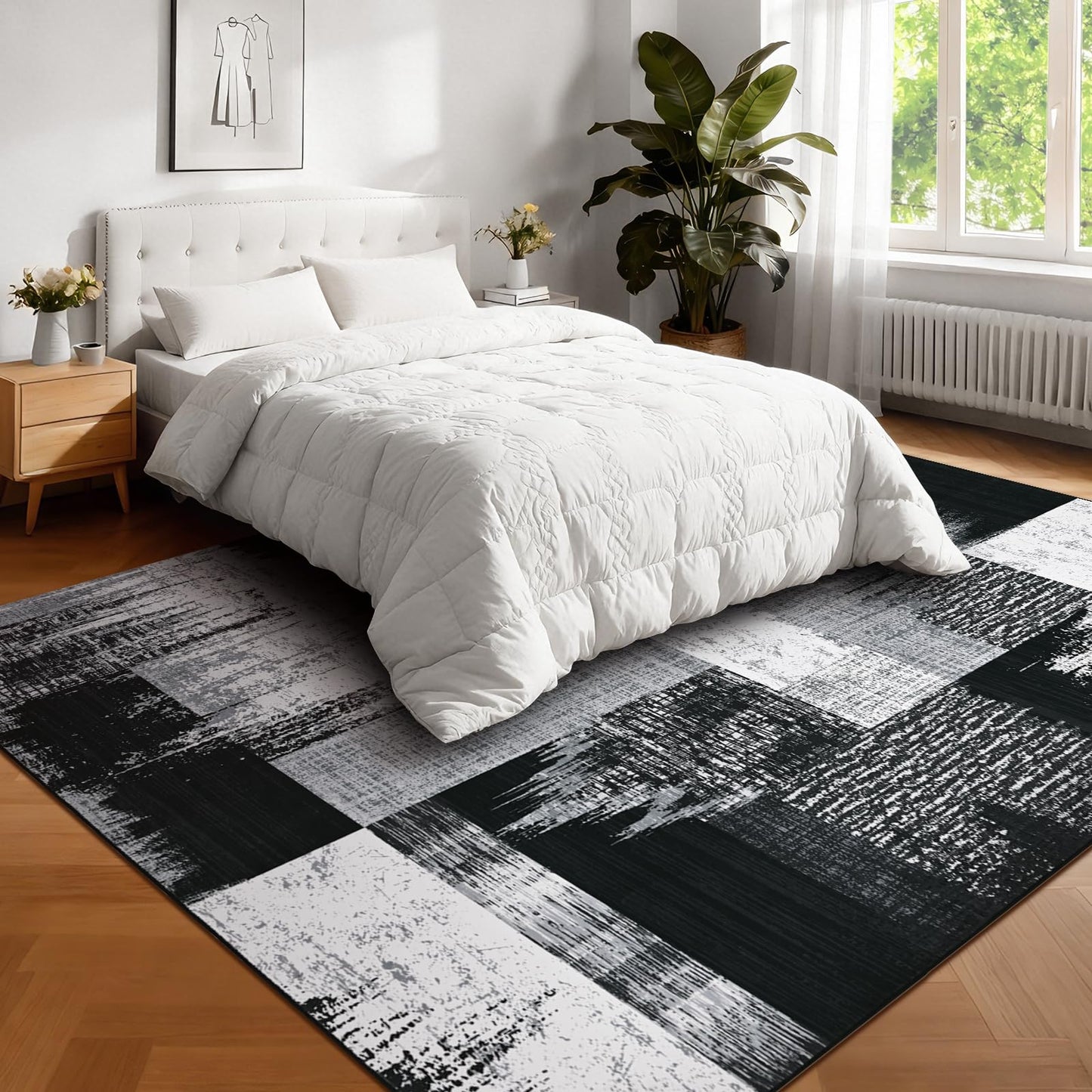 Yinhua Modern Geometric 8x10 Area Rugs, Patchwork Grey Rugs for Living Room Washable Abstract Rug Non Slip, Soft Bedroom Rug Stain Resistant, Mid Century Low Pile Carpet for Dining Room, Office