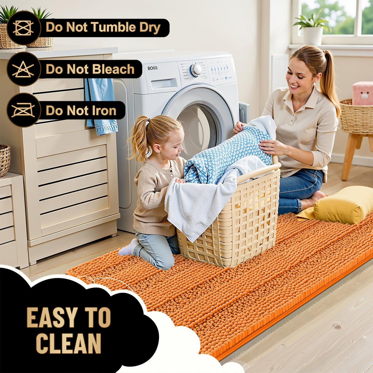 OLANLY Thick Bathroom Runner Rugs 44x24, Extra Absorbent Chenille Striped Bath Rugs, Rubber Backing, Machine Wash Dry, Long Bath Mats for Bathroom Floor, Tub and Shower, Home Decor Accessories, Orange