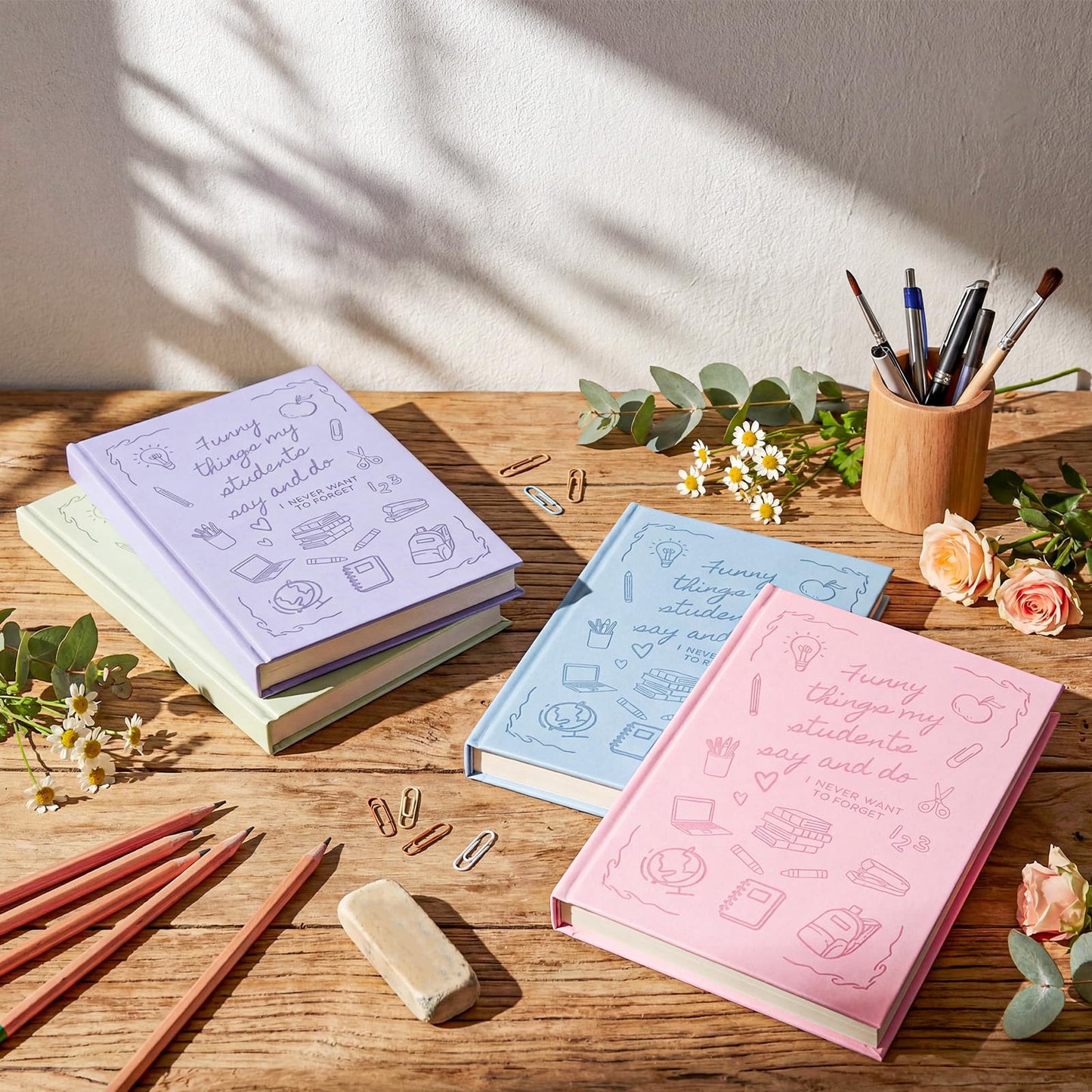 Lerheedi 4 Pcs Teacher Appreciation Gift Notebooks Journal for Women Thank You Teacher Gift 200 Pages Things My Students Say Diary for School Staff Employee Office Supplies(Pastel)