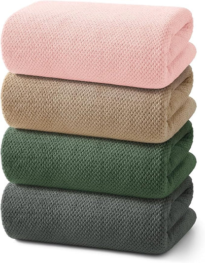 REDKISS Soft Bath Towels Set of 4-35 x 70 in Extra Large Coral Fleece Bath Towel