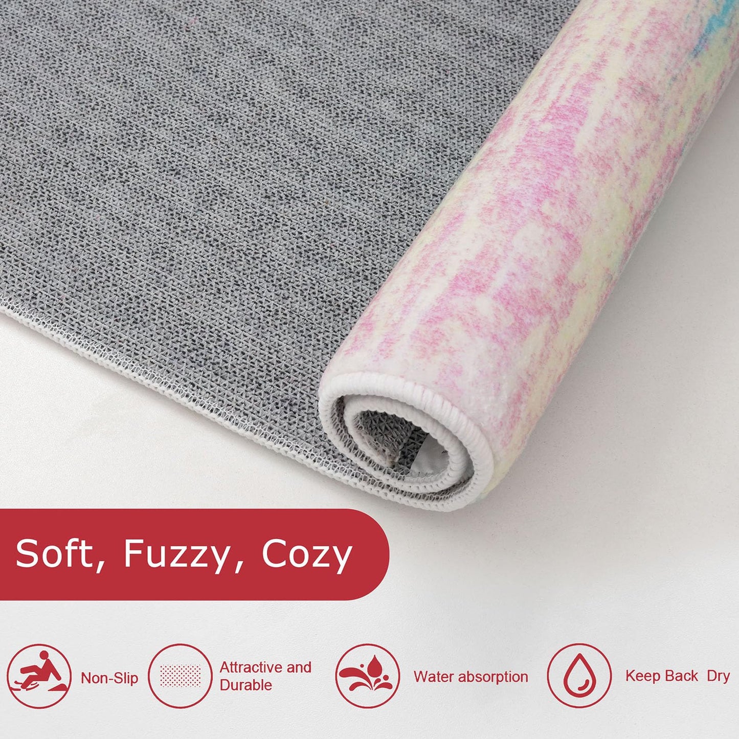 KOZYFLY Modern Abstract Pink 3x5 Area Rug Washable Girls Kids Bedroom Rug Throw Entry Mat Non-Slip Carpet Dining Room Rug with Soft Low Pile for Living Room Kitchen Bath Office