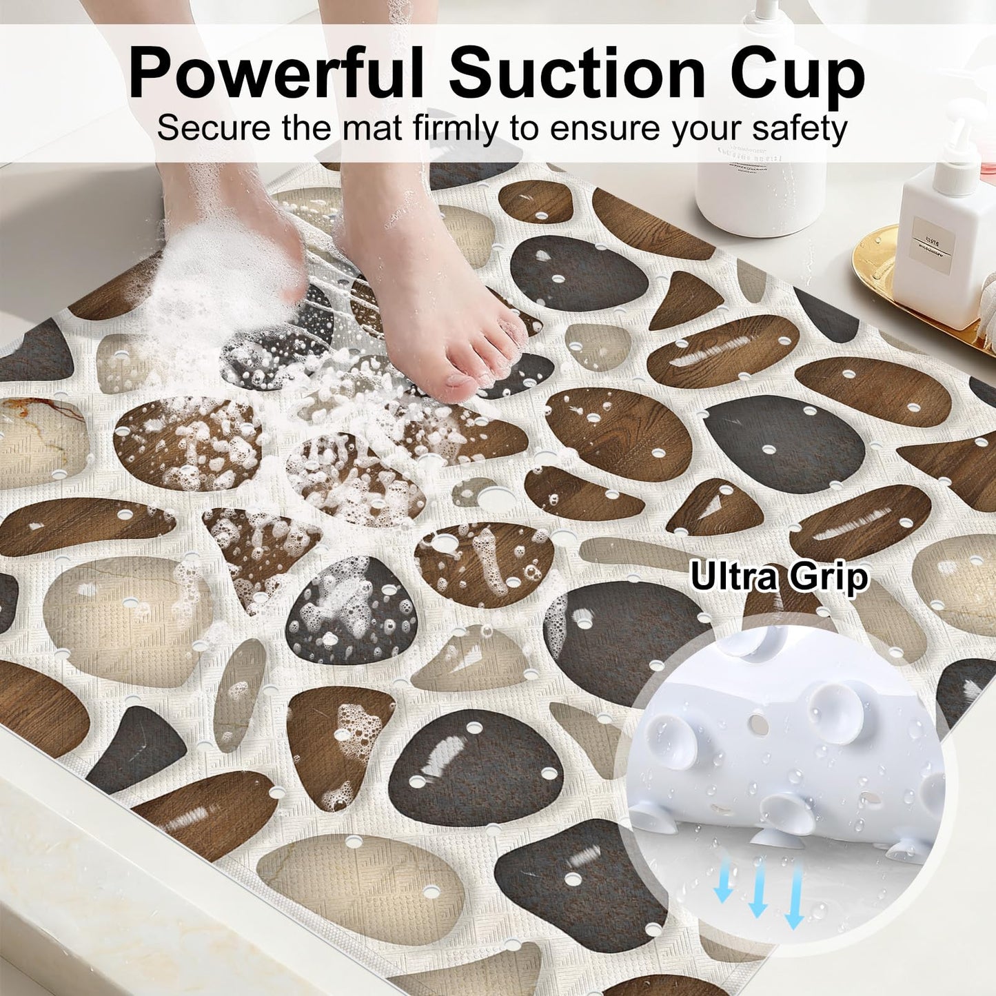 EIVINJE Square Shower Mat, 21x21 Inch Non Slip Shower Mats for Inside Shower Stall, Soft PVC Anti Slip Shower Mat with Sucion Cups, Machine Washable Bathroom Shower Floor Mat for Elderly Kids