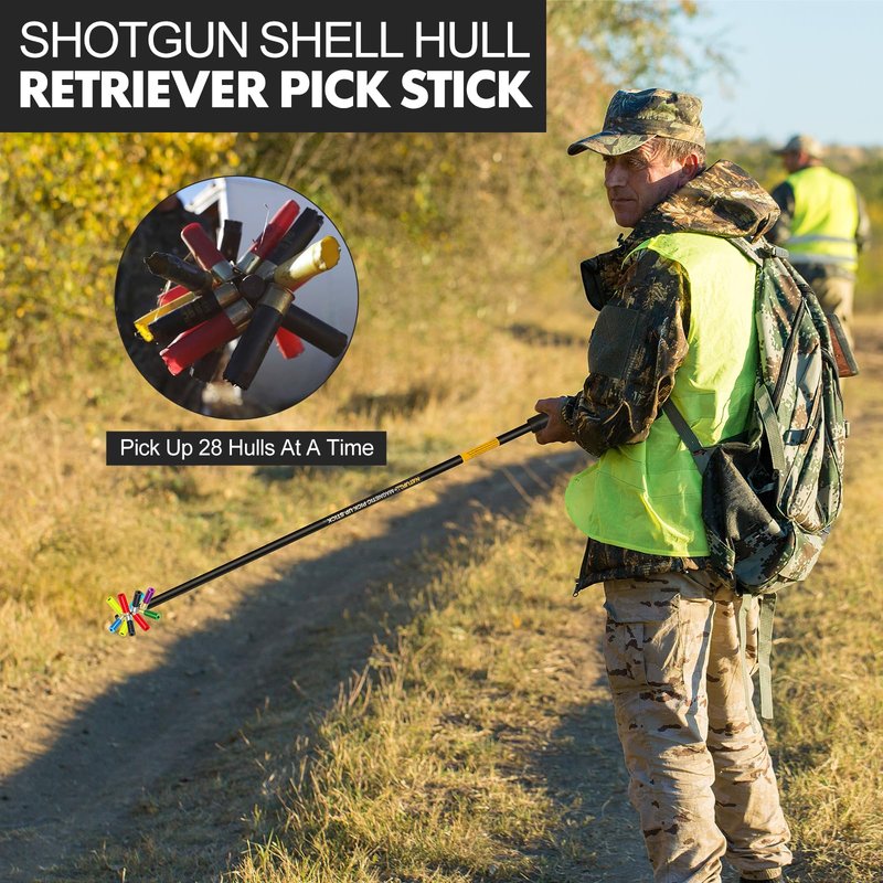Shotgun Shell Hull Retriever Pick Stick, Collapsible Portable Magnetic Shell Retriever Pickup Pole, Extends Up to 3ft, Shotgun Accessories Four-Section Fold Pickup Grabber Tool with Mesh Carrying Bag
