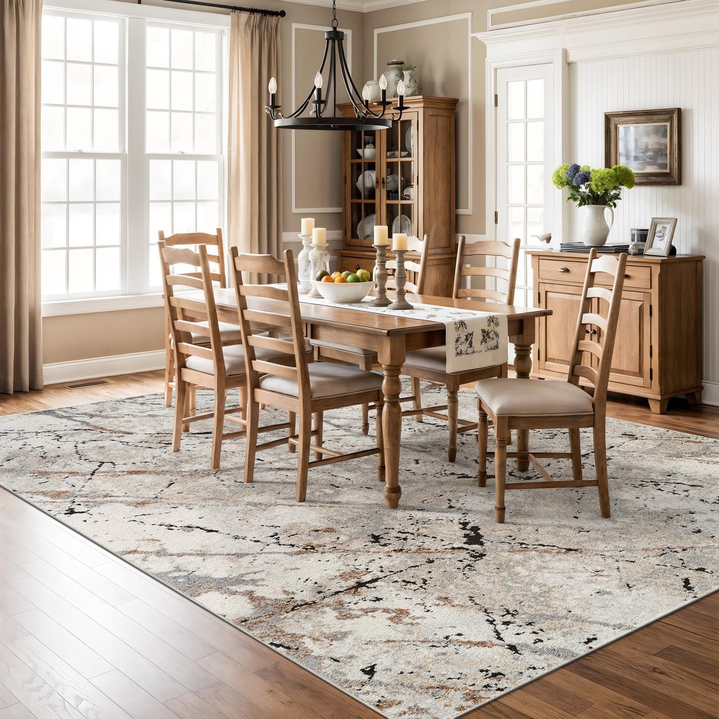 Rugshop Drifted Marble Abstract Area Rug Durable, Kid & Pet Friendly Gray, Ivory, Neutral Tones 5' x 7' Great for Living Rooms, Home Offices, or Breakfast Nooks