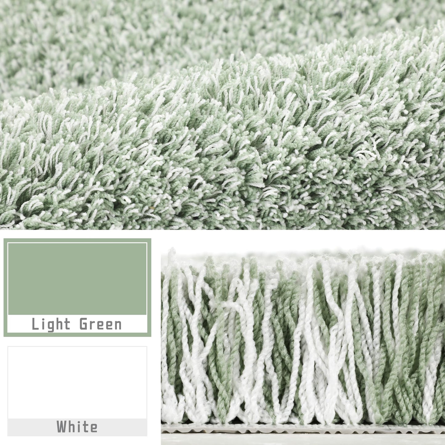 Yimobra Toilet Rugs U Shaped Washable 24X20, Ultra Soft and Water Absorbent Bath Mats, Non Slip Fluffy Shaggy Luxury Microfiber Contour Bath Rugs for Toilet, Dry Quick, Light Green and White