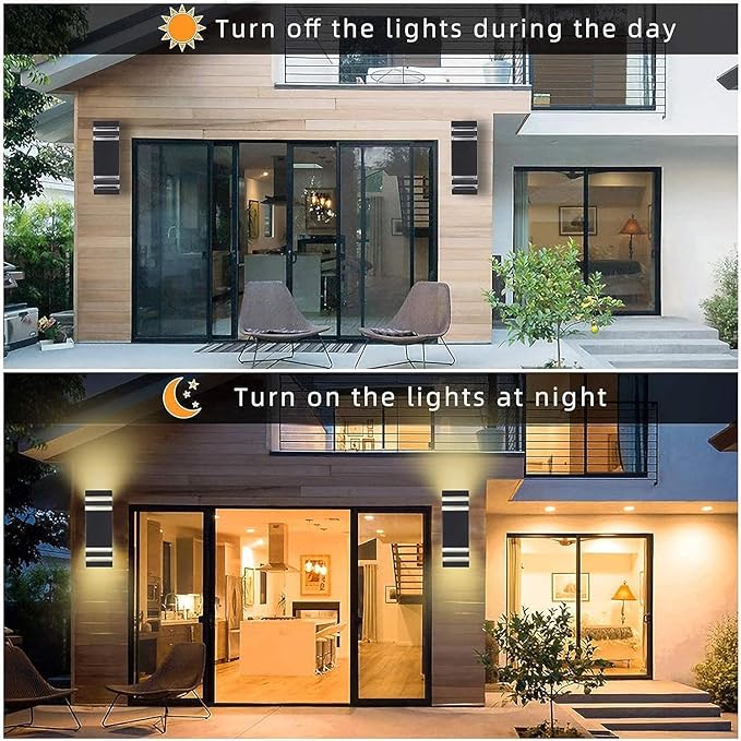 Outdoor Wall Lights, LED Square Modern Porch Lighting Fixtures, Black Exterior Up and Down Wall Mount Lights Front Porch Wall Sconce for Garage Garden Balcony 3 Pack…