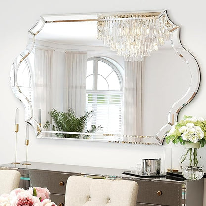 Chende Arched Wall Mirror with Beveled Edge and Glass Frame, 28" x 40" Decorative Mirror for Decor Living Room, Bathroom, Dining Room, Bedroom, Horizontal/Vertical Hanging