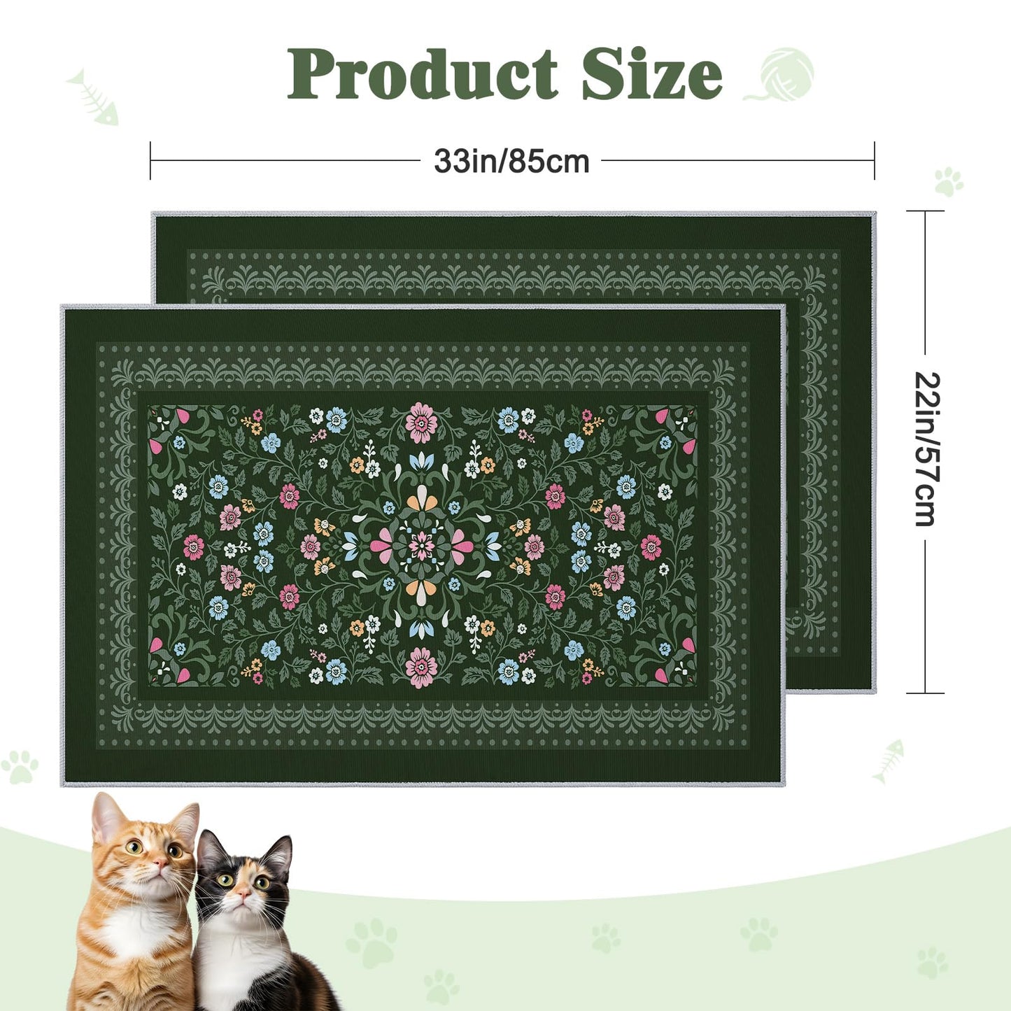 Bienbee Cat Litter Mat, 2PCS 33"x22" Machine Washable Litters Box Mats Non-Slip &Waterproof Cat Litters Trapping Mats Easy to Clean Mat for Litter Box Less Waste Protects Floors Dark Green L
