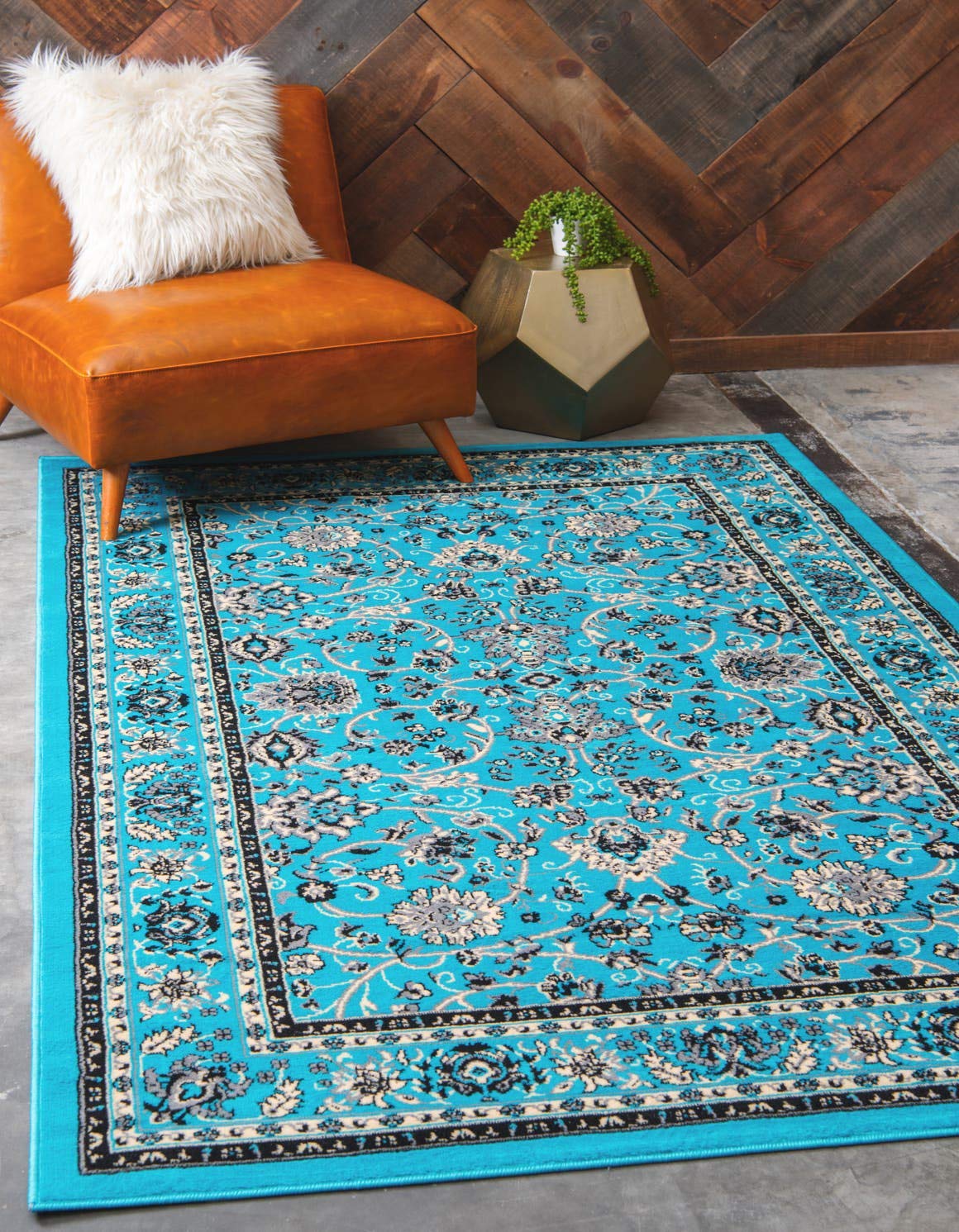 Unique Loom Sialk Hill Collection Area Rug - Washington (4' 1" x 6' 1" Rectangle, Turquoise/ Black)
