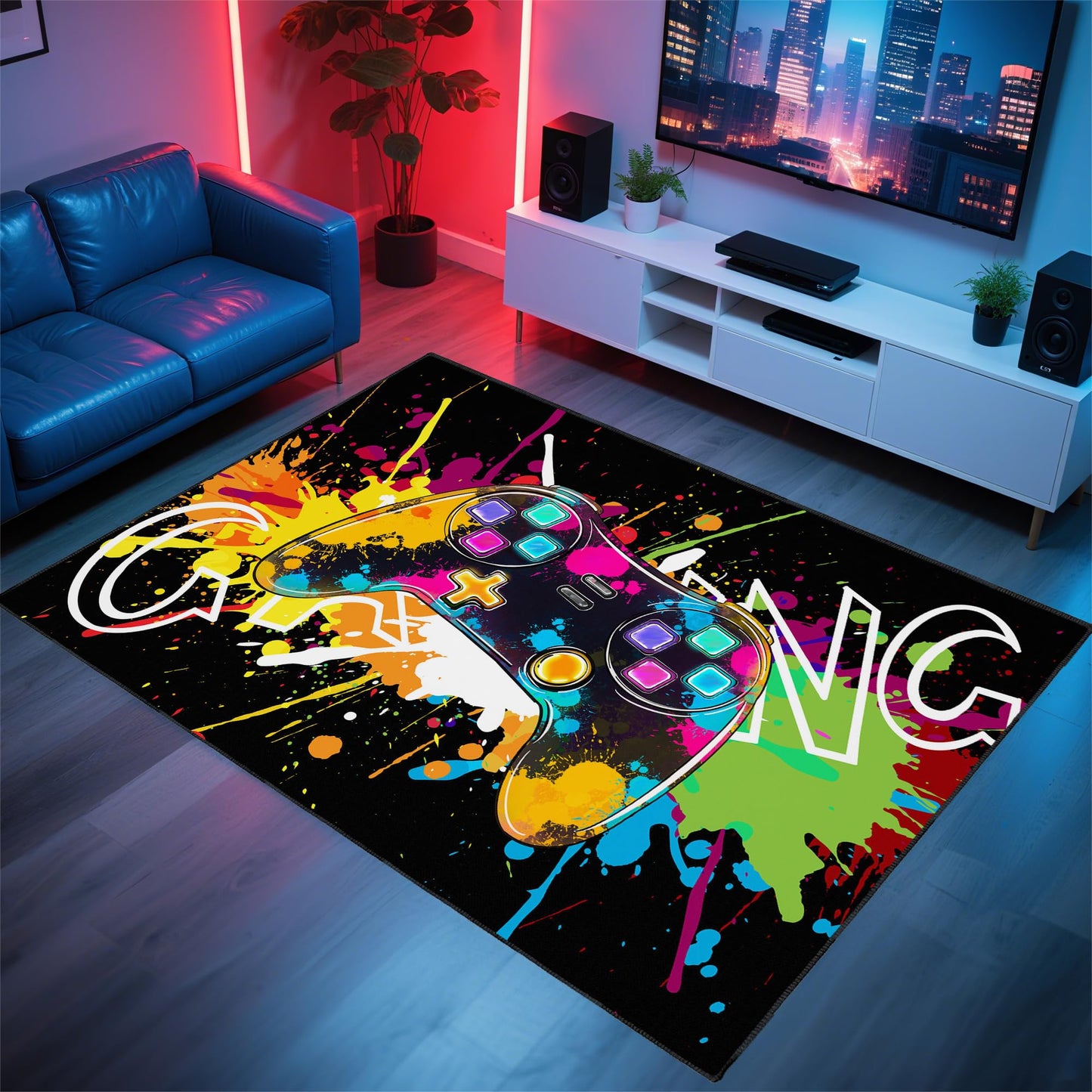 Gaming Rug for Room,3'x5' Cool Gamer Rugs with Non-Slip Backing,Game Room Carpet for Bedroom and Livingroom Decor