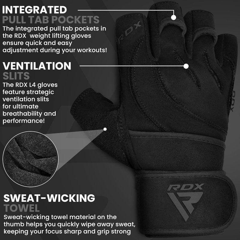RDX Weight Lifting Gloves - Wrist Support & Anti-Slip Palm for Fitness Training | 50 CM Straps, Breathable Design