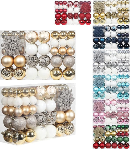 SY CRAFT 86 Pieces of Assorted Shatterproof Christmas Ball Snowflake Ornaments Seasonal Decorative Hanging Ornament Set with Hand-held Gift Package for Xmas Tree Decorations (86PCS, Champaign Gold)