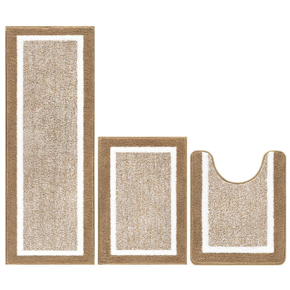 Pauwer Bathroom Rugs Sets 3 Piece Bathroom Shower Rugs with U-Shaped Contour Toilet Mat Absorbent Microfiber Plush Non Slip Bath Mats Machine Washable Shaggy Bath Floor Mat, Khaki