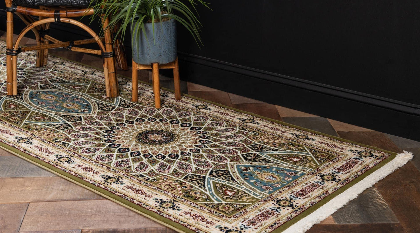 Unique Loom Narenj Collection Area Rug - Adams (3' x 13' 1" Runner Green/Beige)