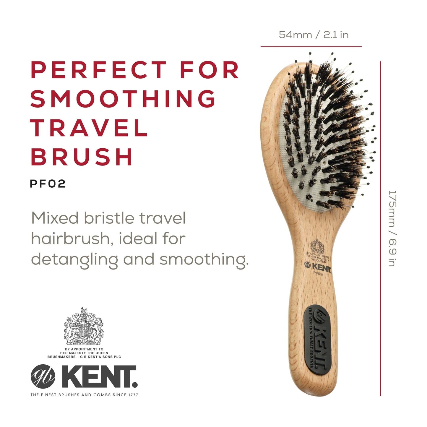 Kent PF01 Large Cushion Detangler Brush, Boar Bristle and Non-Scratch Nylon Mix Hairbrush for Straightening Smoothing. Oval Wood Paddle Detangling Hair Brush for Medium to Long Hair, Made in England