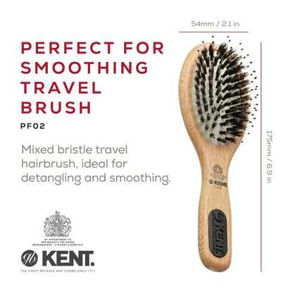 Kent PF01 Large Cushion Detangler Brush, Boar Bristle and Non-Scratch Nylon Mix Hairbrush for Straightening Smoothing. Oval Wood Paddle Detangling Hair Brush for Medium to Long Hair, Made in England