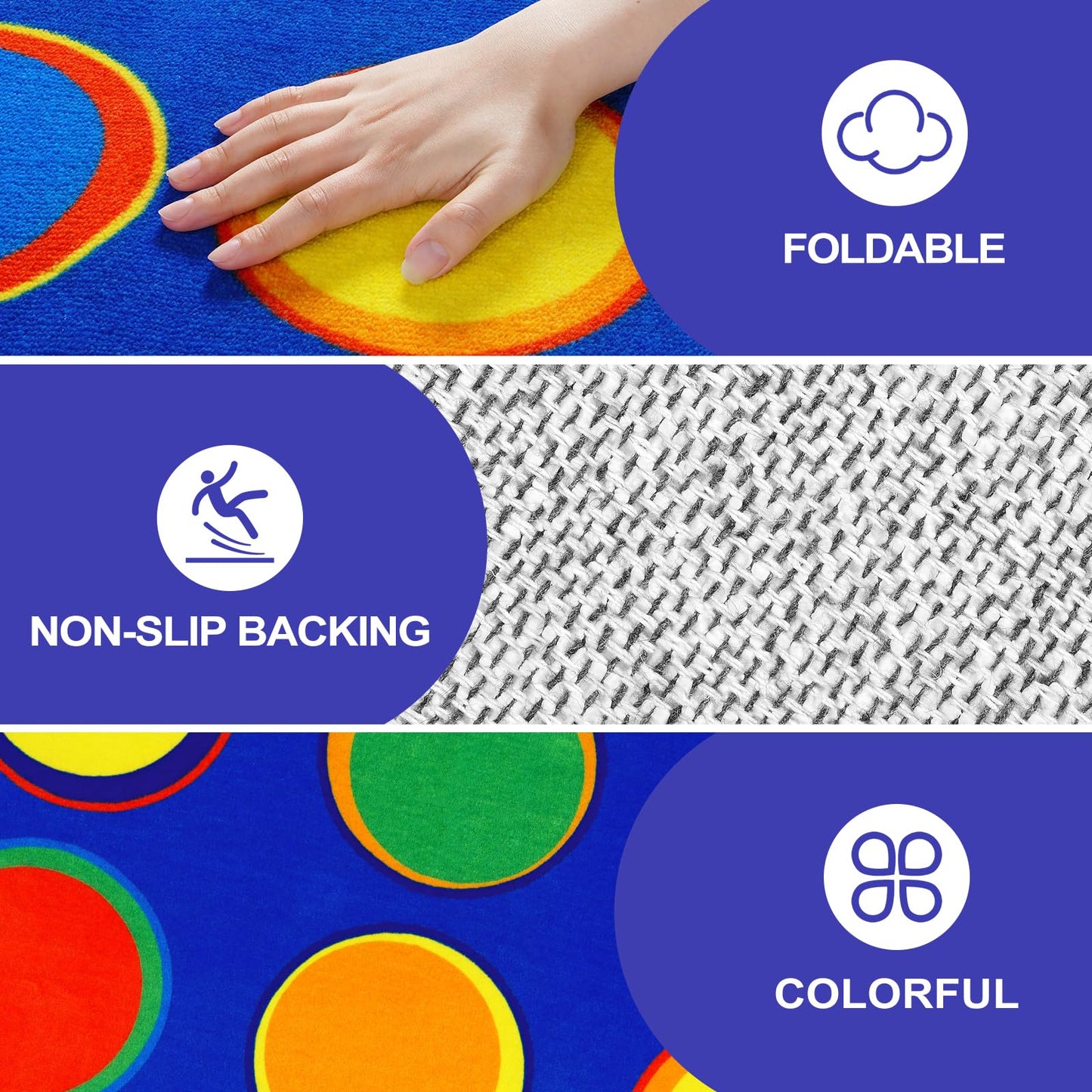 LIVEBOX Sitting Spots Kids Classroom Rug, Washable School Learning Area Rugs, Colorful Preschool Kids Classroom Carpet Non-Slip Playroom Mat for Daycare Learning, 6'x9'(Seats-20)