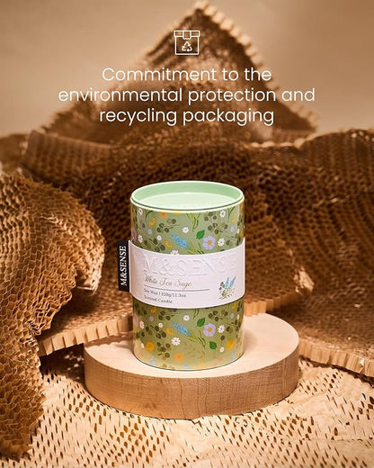 M&SENSE White Tea Sage Scented Candle, Medium Jar Candle 11.3oz Natural Soy Wax for Home Scented, Floral Candles Gift for Spring Holiday, Up to 70 Hours Burning Long-Lasting Fragrance