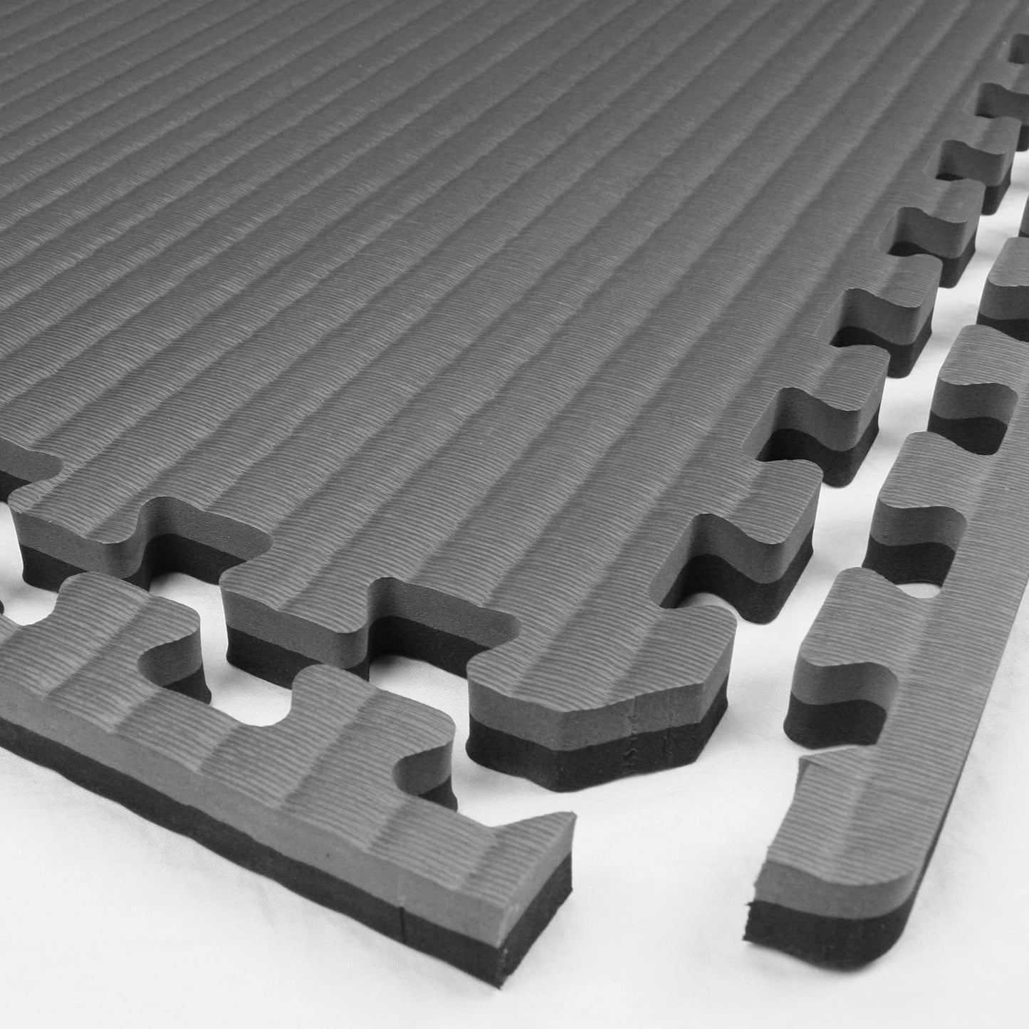 IncStores 7/8 Inch Thick Tatami Foam Flooring Tiles | Textured Interlocking Foam Tiles for Martial-Arts Floor Protection in Your Home Gym, Playroom, and More | Black/Grey, 2-3'x3' Tiles (18 Sq Ft)
