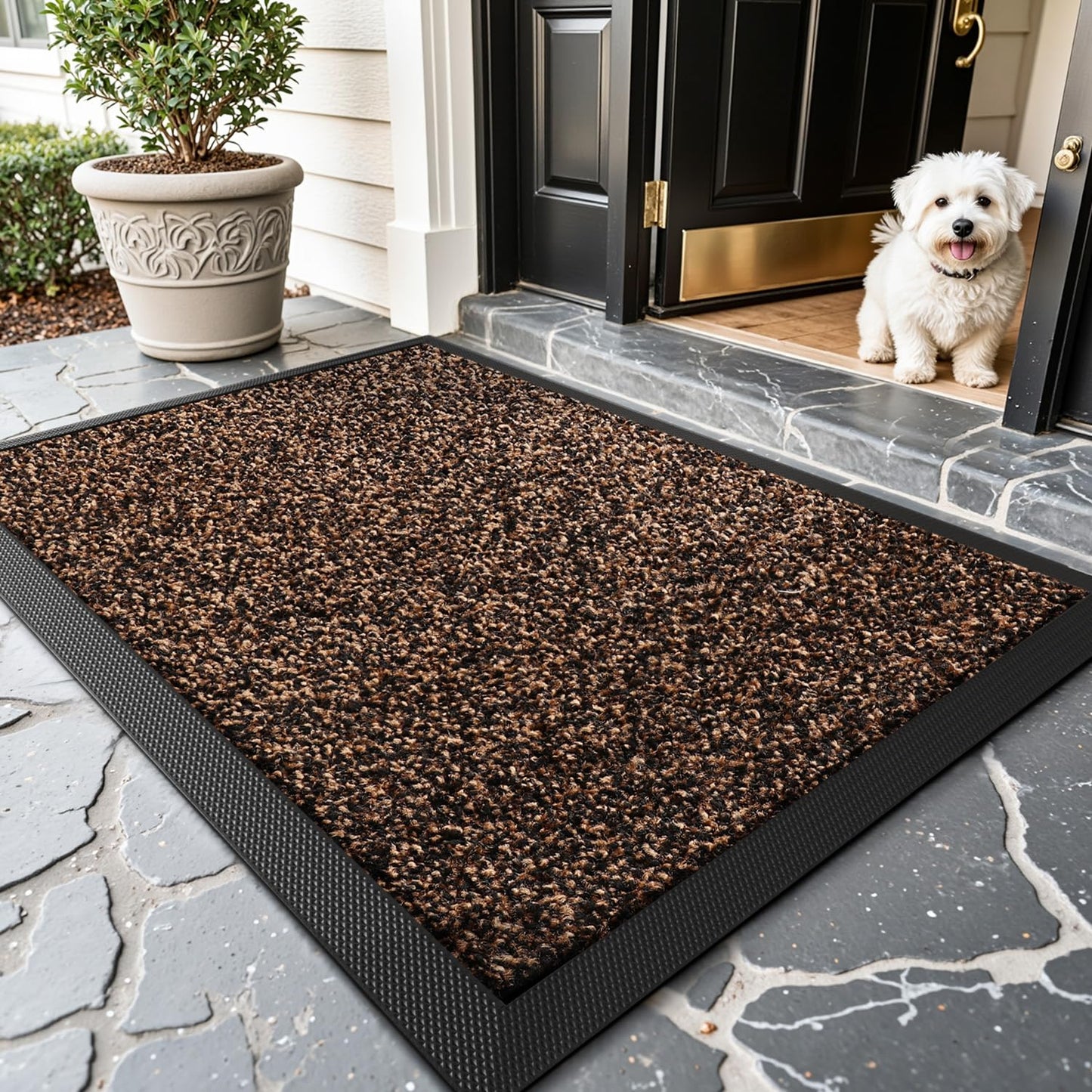 LUMI Front Door Mat Outside Entrance, 24"x36" Non Slip Low Profile Doormat for Entryway, Trap Dirt and Moisture Welcome Mats, Easy Clean, Patio, Garage,Brown
