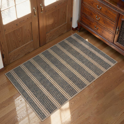LIVEBOX Easy Jute Indoor Outdoor Rug 3x5 Front Porch, Black Striped Washable Outdoor Rugs for Entryway Living Room, Non Slip Rug Geometric Carpet Door Mat for Entry Front Door, Patio, Kitchen, Bedroom