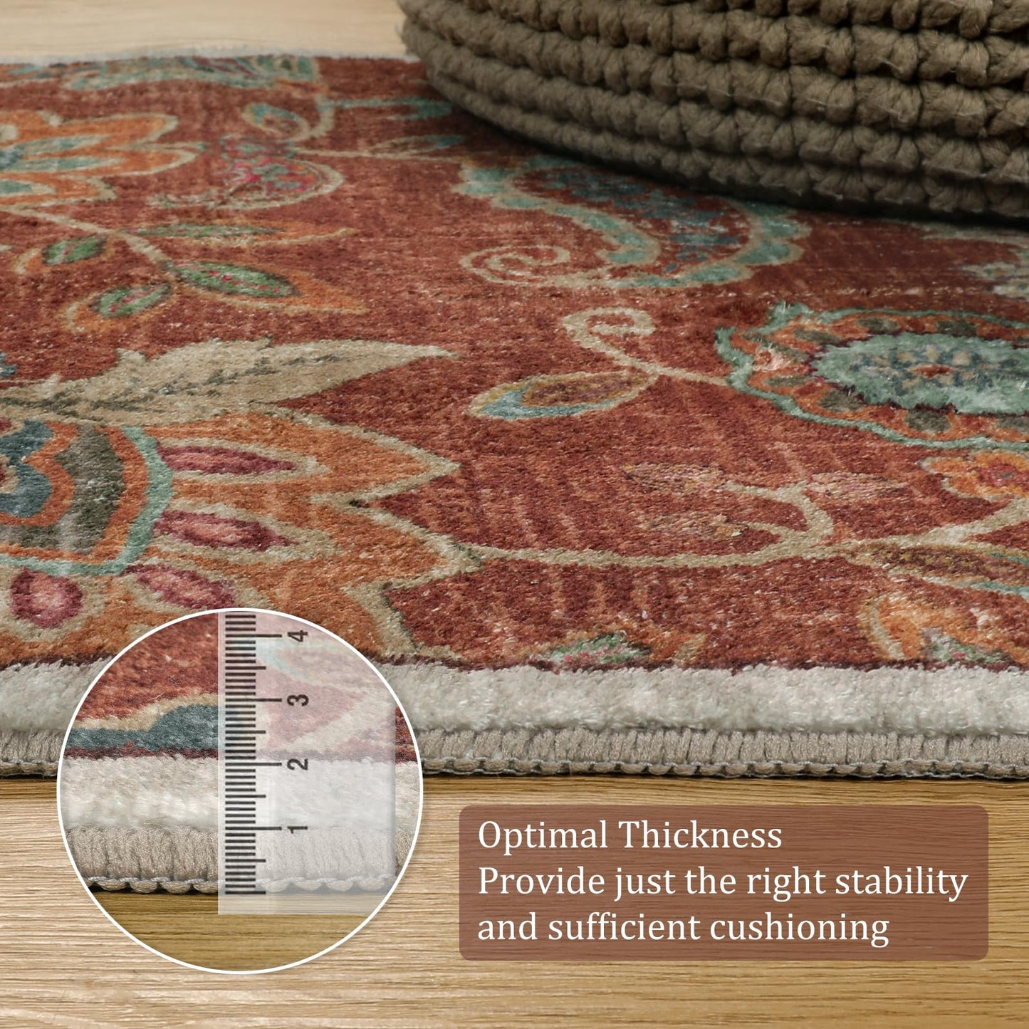 Morebes Floral 2x8 Runner Rug Non Slip,Washable Runner Rugs for Hallway 2x8, Non Skid Bath Mat Distressed Paisley Rug Indoor Floor Carpet Runner for Kitchen Entryway Laundry Foyer, Red