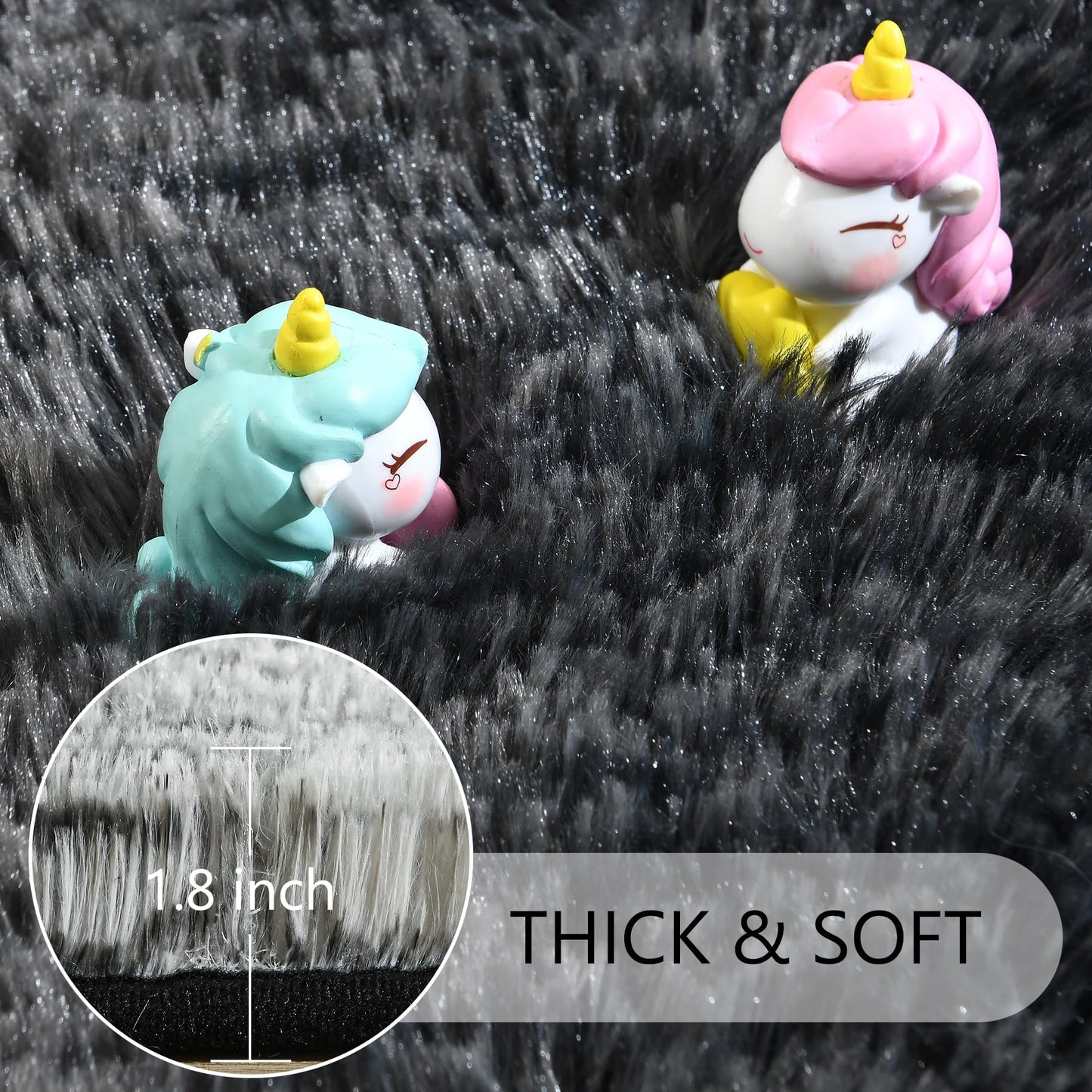 4x6 Black and White Area Rug for Bedroom Living Room Dining Room, Fluffy Shag Soft Plush Furry Carpet, Non-Slip Indoor Floor Mat for Kids Home Decor