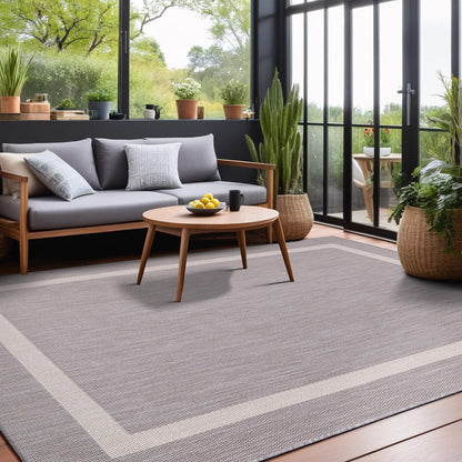 Luul Home Bordered Outdoor Rug 9x12 Washable Outside Carpet for Indoor Patio Porch Waterproof Easy Cleaning Non Shedding Area Rugs Gray 9 x 12