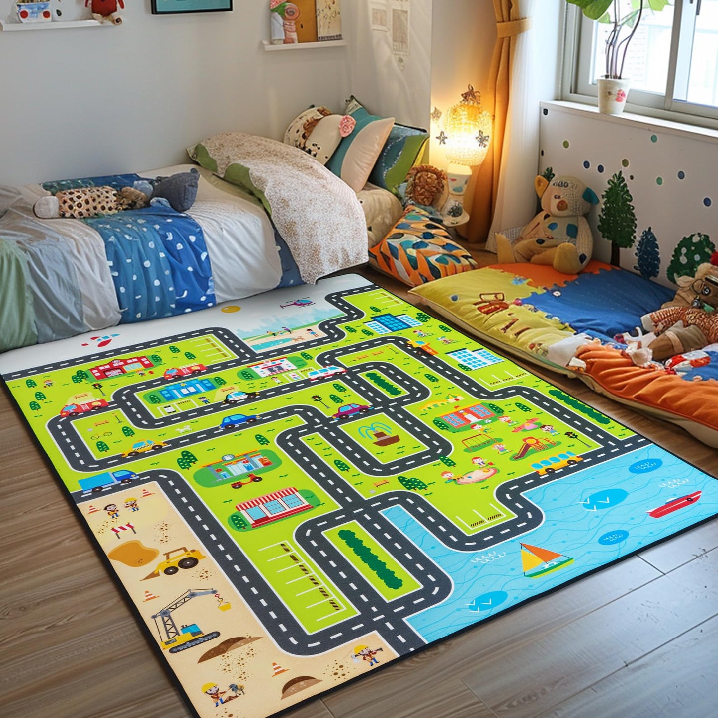 8' x 10' Kids Carpet Playmat Rug, Track Car Play Rugs for Kids Car Rug Education City Traffic Road Map Fun Carpets for Baby Toddler Boy Bedroom Playroom
