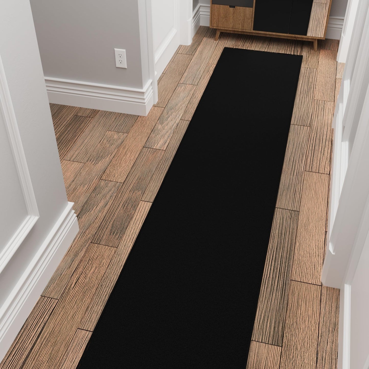 Ottomanson Aisle Runner Rug – Non-Slip Low Pile Carpet Runner for Long Hallways & Corridors, Stain Resistant & Easy to Clean, Solid Black, 1'10.5" x 20'