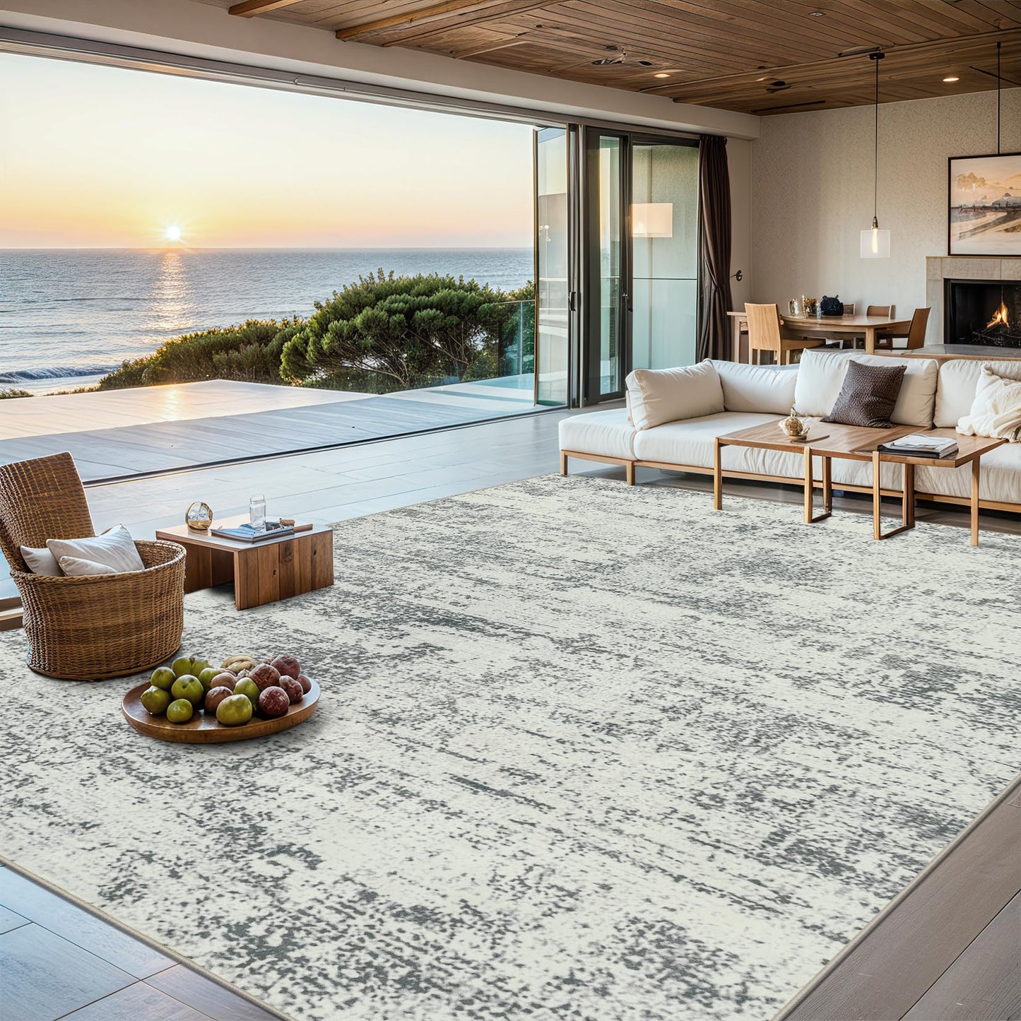 Area Rugs 9x12 Living Room - Washable Rug Modern Abstract Soft Large Neutral Non-Slip Carpet Indoor Floor Stain Resistant Thin Carpets for Bedroom Dining Room Farmhouse Nursery Home Office Grey