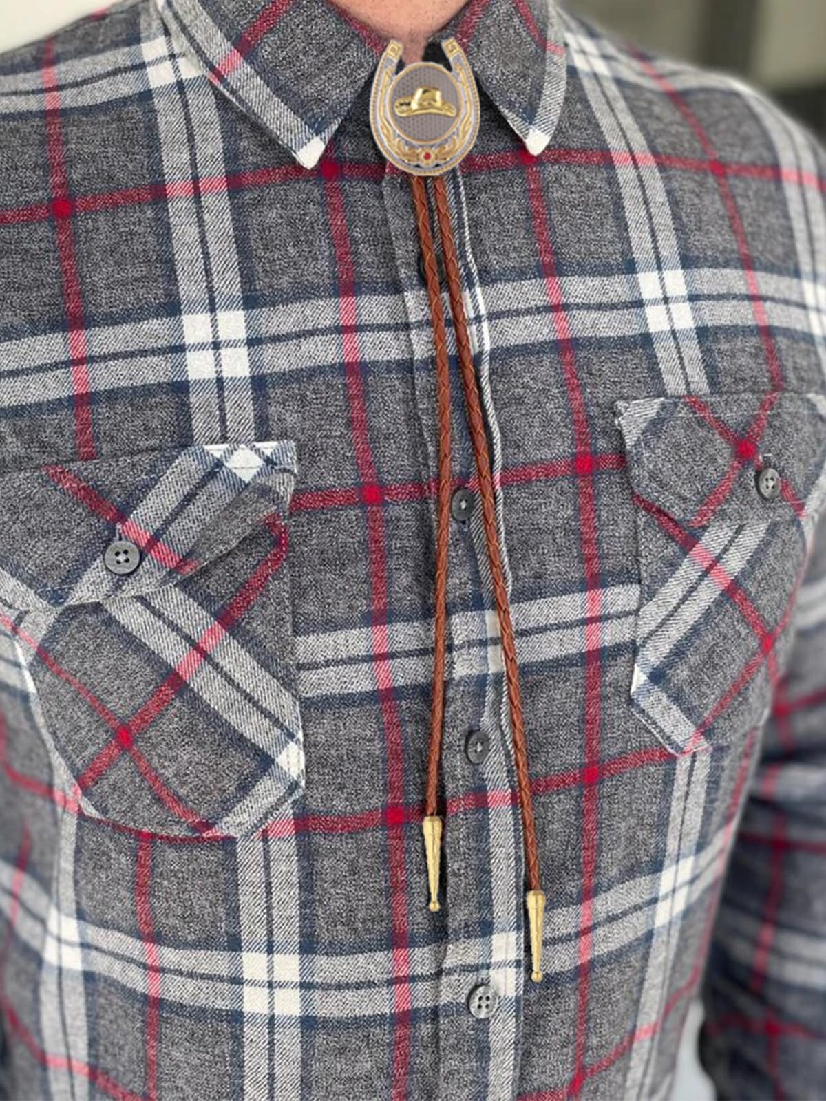 Jeilwiy Men's Bolo Ties Gold Cowboy Hat Bolo Tie 3D Design Western Leather Necktie Brown Bolo Tie for Men