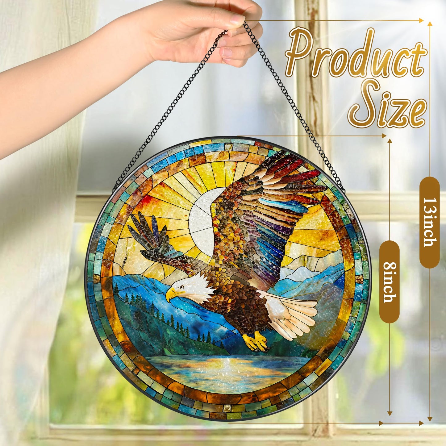 Bald Eagle Sun Catcher, 8 Inch Stained Glass Suncatcher, Stained Glass Window Hanging, Bald Eagle Indoor Decor, Idea Gift, Gift Exchange