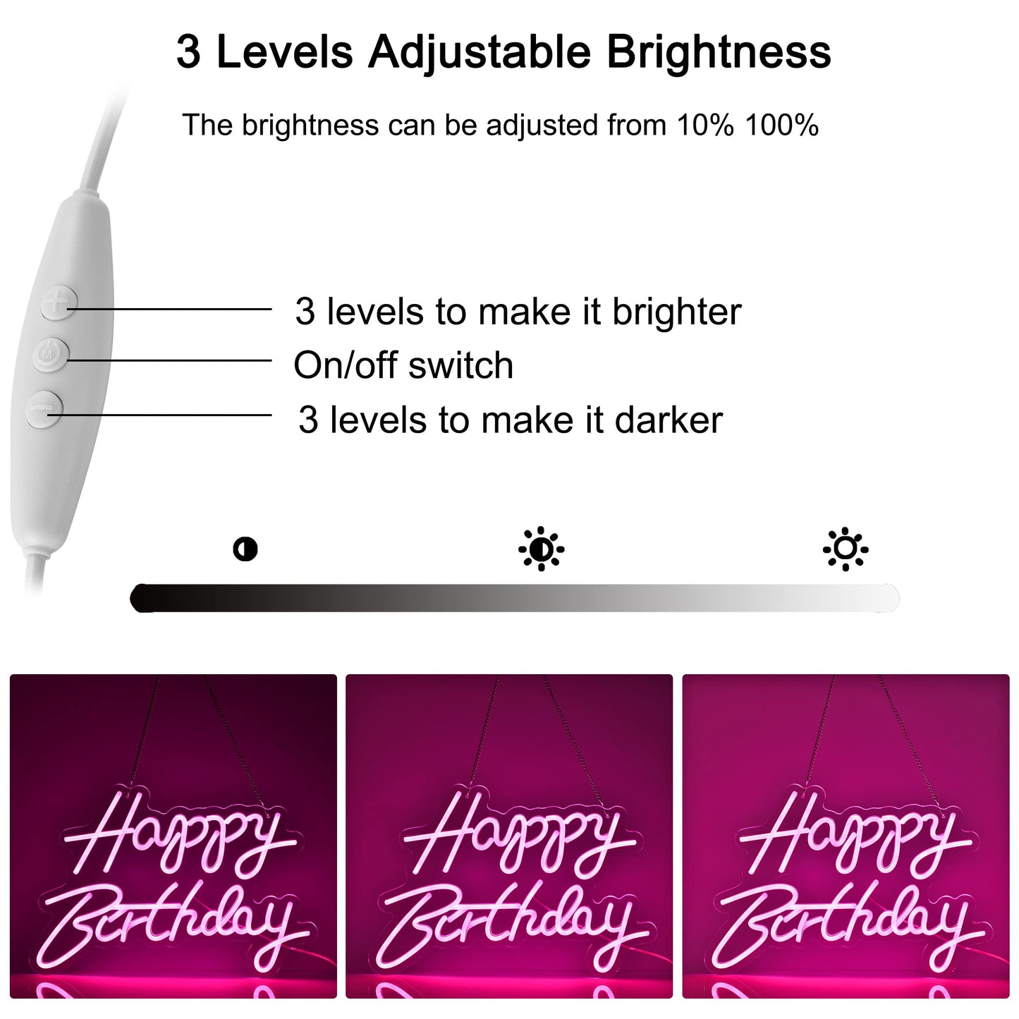 Happy Birthday Neon Sign for Wall Decor, with Dimmable Switch, Reusable Neon Light Sign for All Party Decoration(17X12inches,White)