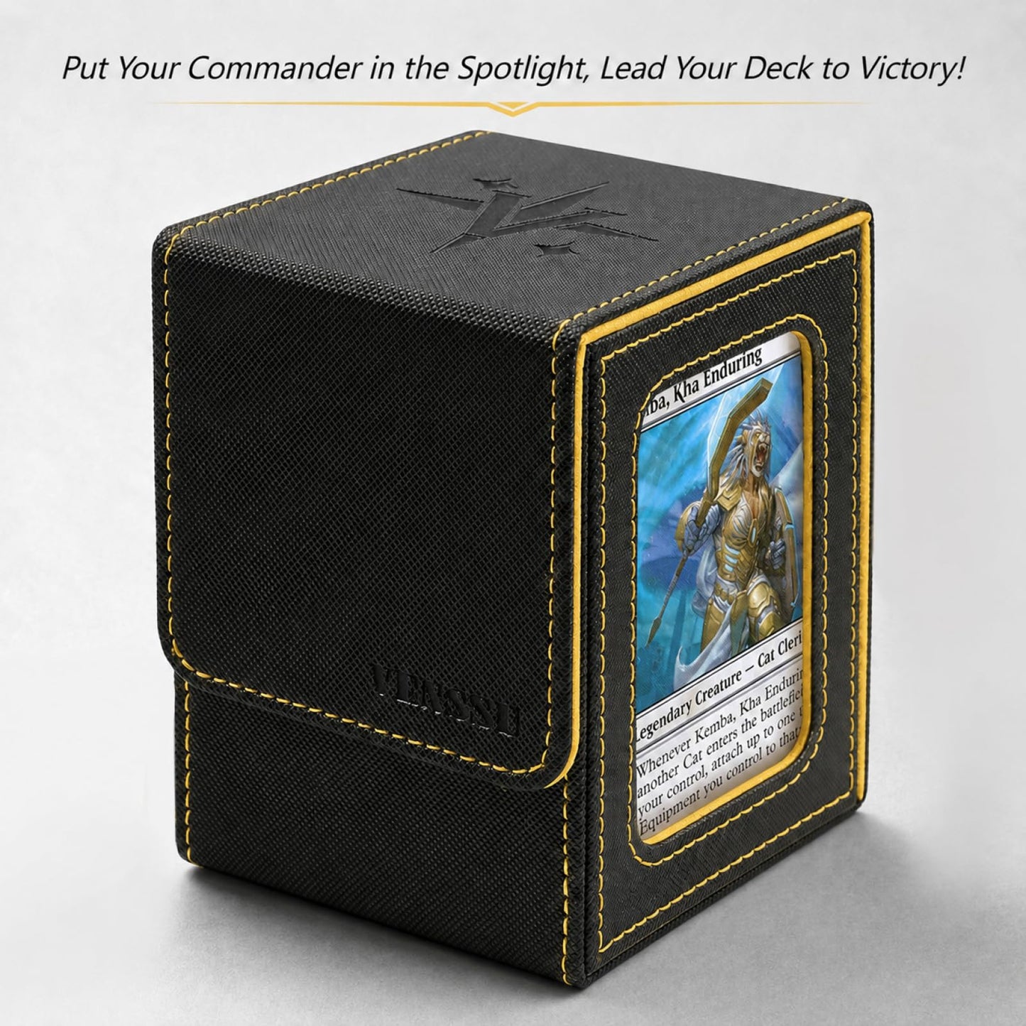 Venssu MTG Deck Box for Commander Display, Fits 100 Double Sleeved Cards, TCG Card Storage Box (Black and Yellow, 1 Window)