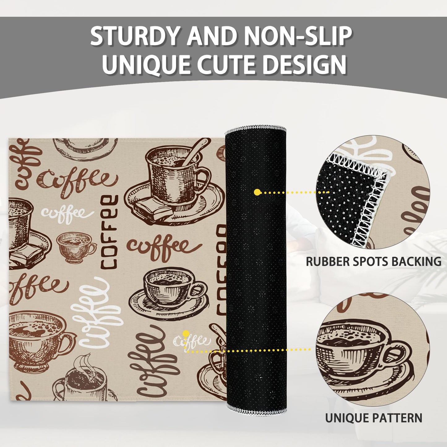 Coffee Cups Doormats, Cafe Theme Indoor Mats for Home Entrance, Super Non-Slip Floor Mats for Home Entryway, Back Outdoor Welcome Mat,Easy Clean,17x 30 inch