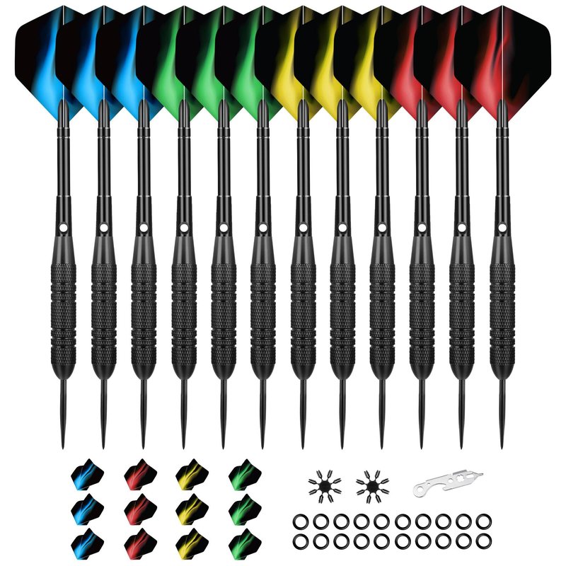 WayArrival 12 Pack Steel Tip Darts, 24g Metal Dart Set with Premium Aluminum Shafts and 4 Style PET Flights, Perfect for Beginners & Darts Enthusiasts, Easy to Use, Accurate & Durable
