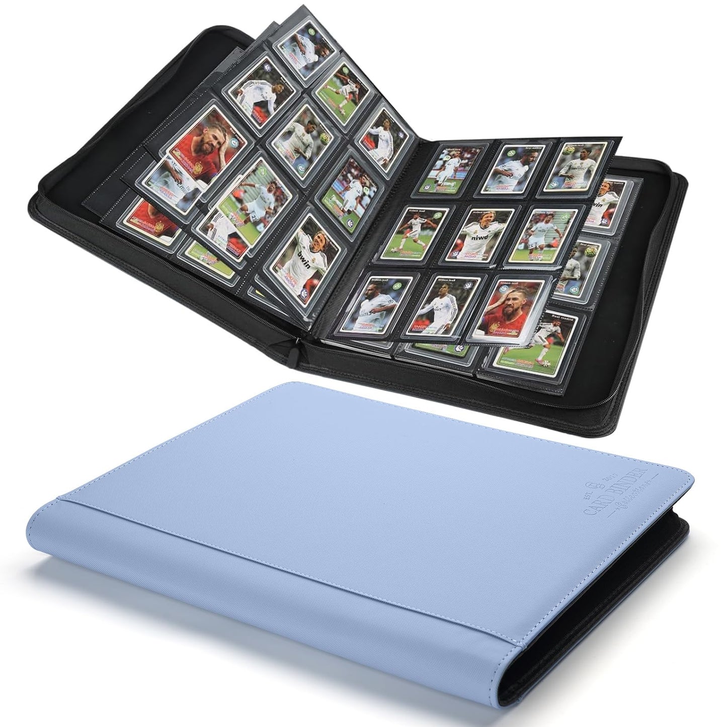 Toploader Binder,Toploader Hard Cases, 9-Pocket Pages Sleeves Hold up 288 Cards.Toploader Card Binder with Sleeves for “3×4” rigid，Card Holder(Light Blue)