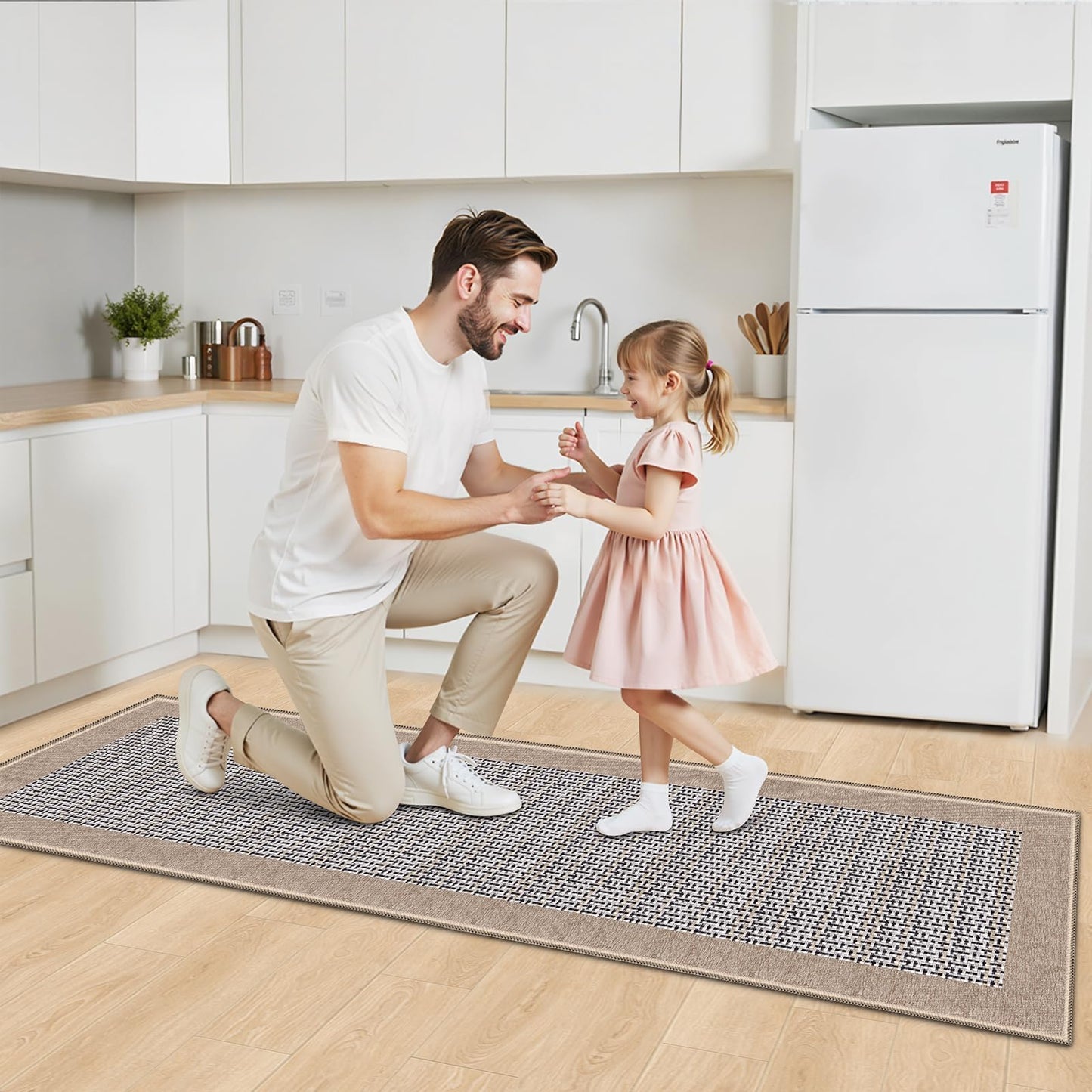 StepRite Kitchen Rugs, Kitchen Mats for Floor, 70"x20" Non-Slip Machine-Washable Kitchen Throw Rug, Absorbent Runner Rugs Office, Sink Standing Desk Mat, Decor Carpet, Khaki