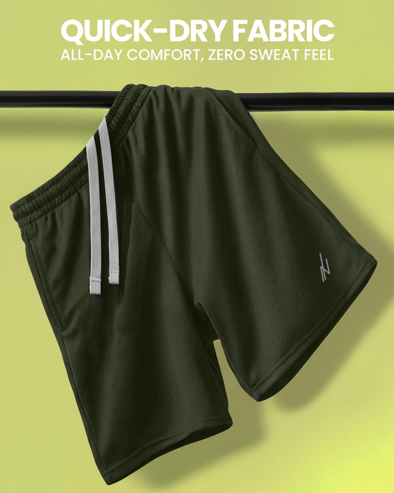NY Threads Men's Athletic Shorts Quick Dry Loose-Fit Lightweight Running Workout Gym Shorts with Pockets, Large, Army Green