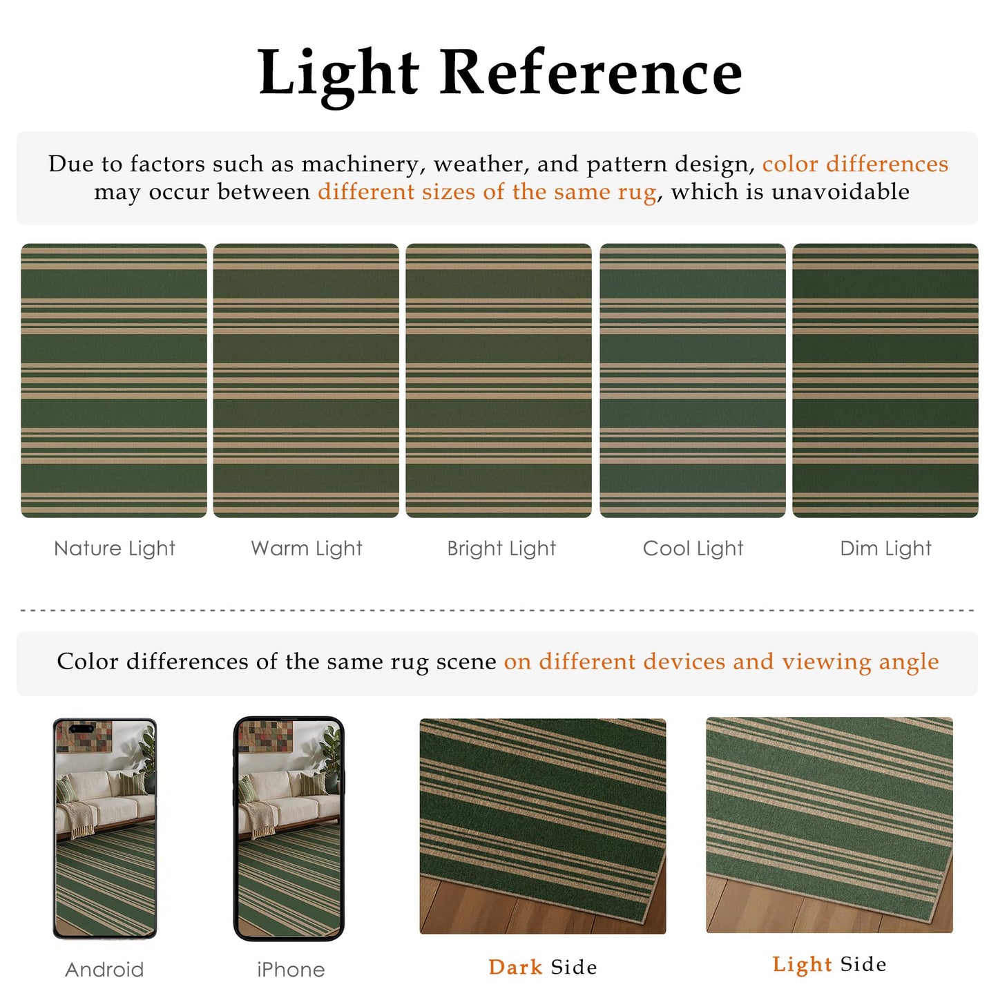 PureCozy Striped Easy Jute Rug 5x7 Green Living Room Carpet Washable Non Slip Bedroom Office Rug Farmhouse Neutral Non Shedding Indoor Outdoor Large Carpet for Kitchen Dining Room