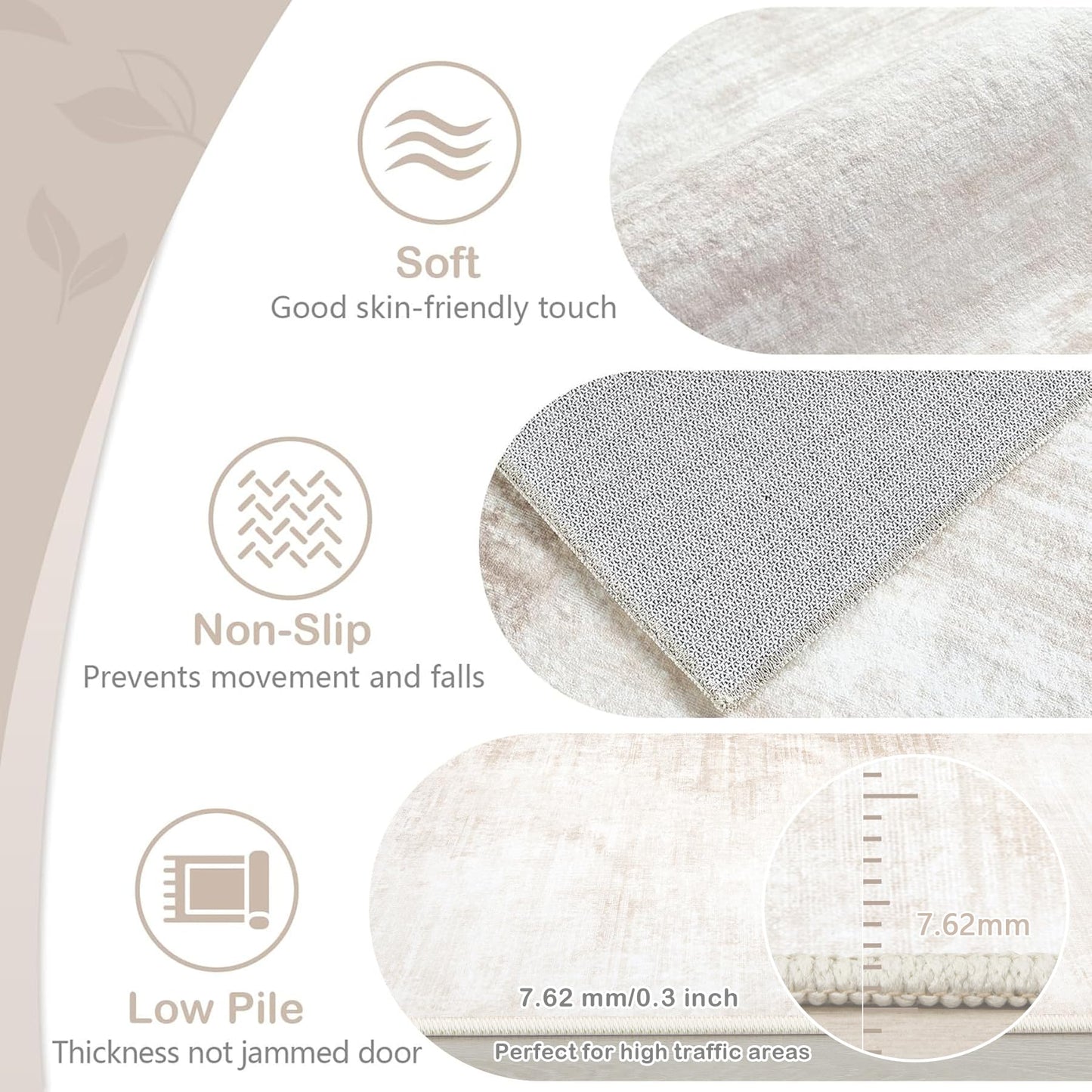 Area Rugs 8x10 Living Room: Washable Rug Modern Abstract Large Rugs Soft Non Slip Neutral Rug Stain Resistant Indoor Carpet for Bedroom Kitchen Dining Room Table Nursery Home Office Rugs(Beige,8'x10')