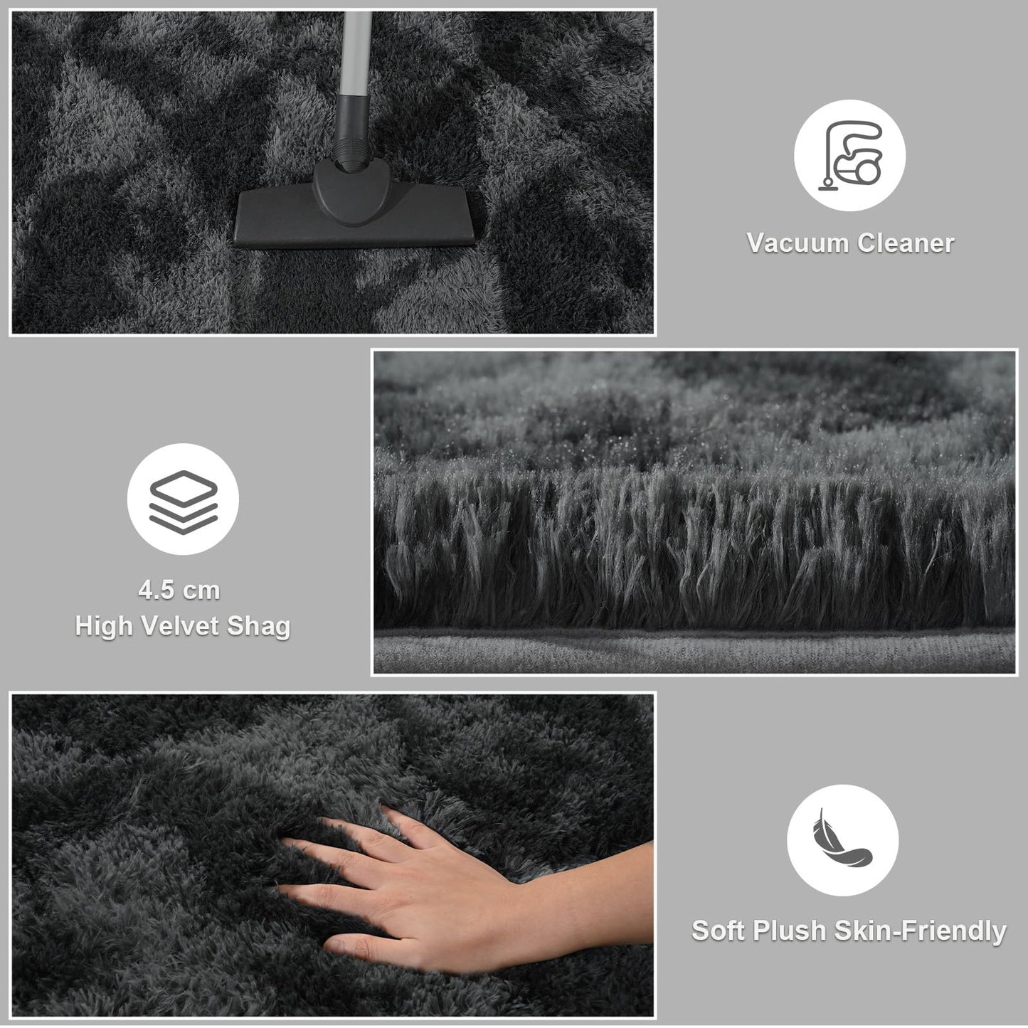 ISEAU 4x6 Area Rug for Living Room, Dark Grey Geometric Pattern Plush Rug for Bedroom, Kitchen, Soft Shaggy Carpets, Fluffy and Machine Washable Mats, Nursery Floors Mat, Boys Room Carpet Decor